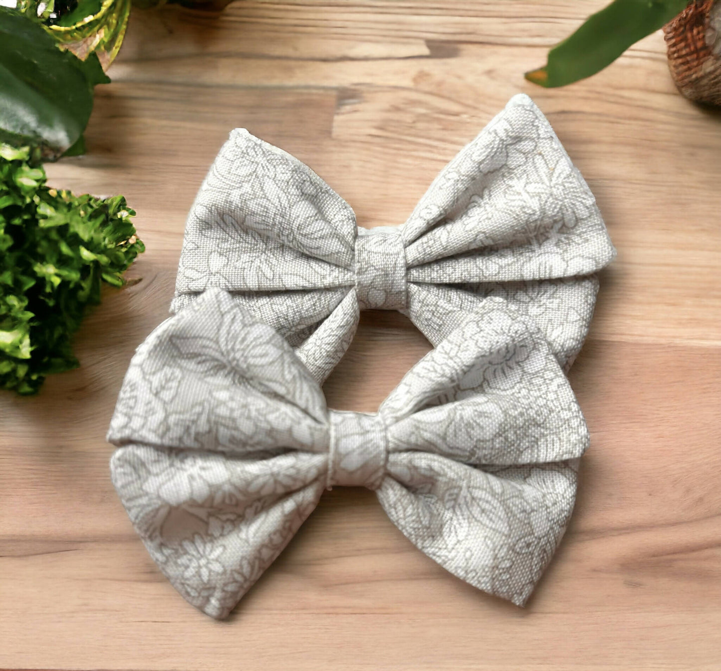 Gray/White flower butterfly hair bows