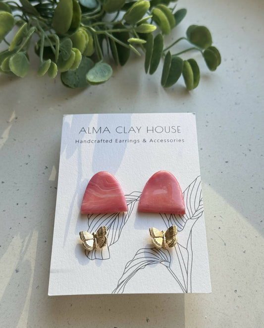 Coral & Butterfly Polymer Clay Stud Earrings